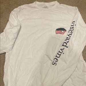 Vineyard Vines White Long Sleeve Tee with Santa Rosa Sleeve Detail
